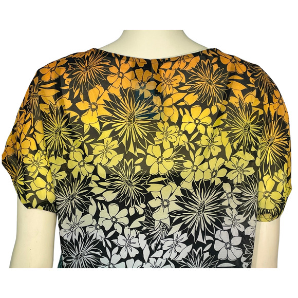 3/$20 New Directions Sz M Pullover Top Colorful Yellow Blue Ombre Floral Chiffon - Picture 7 of 8
